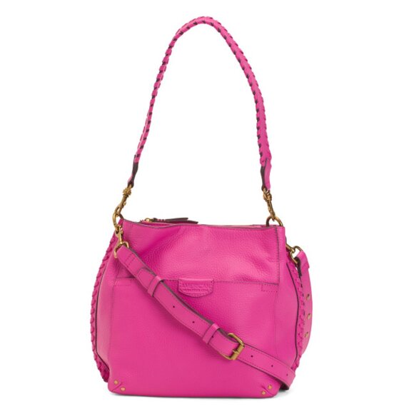 AMERICAN LEATHER CO. Knockout Pink Leather Luca Triple Entry Crossbody